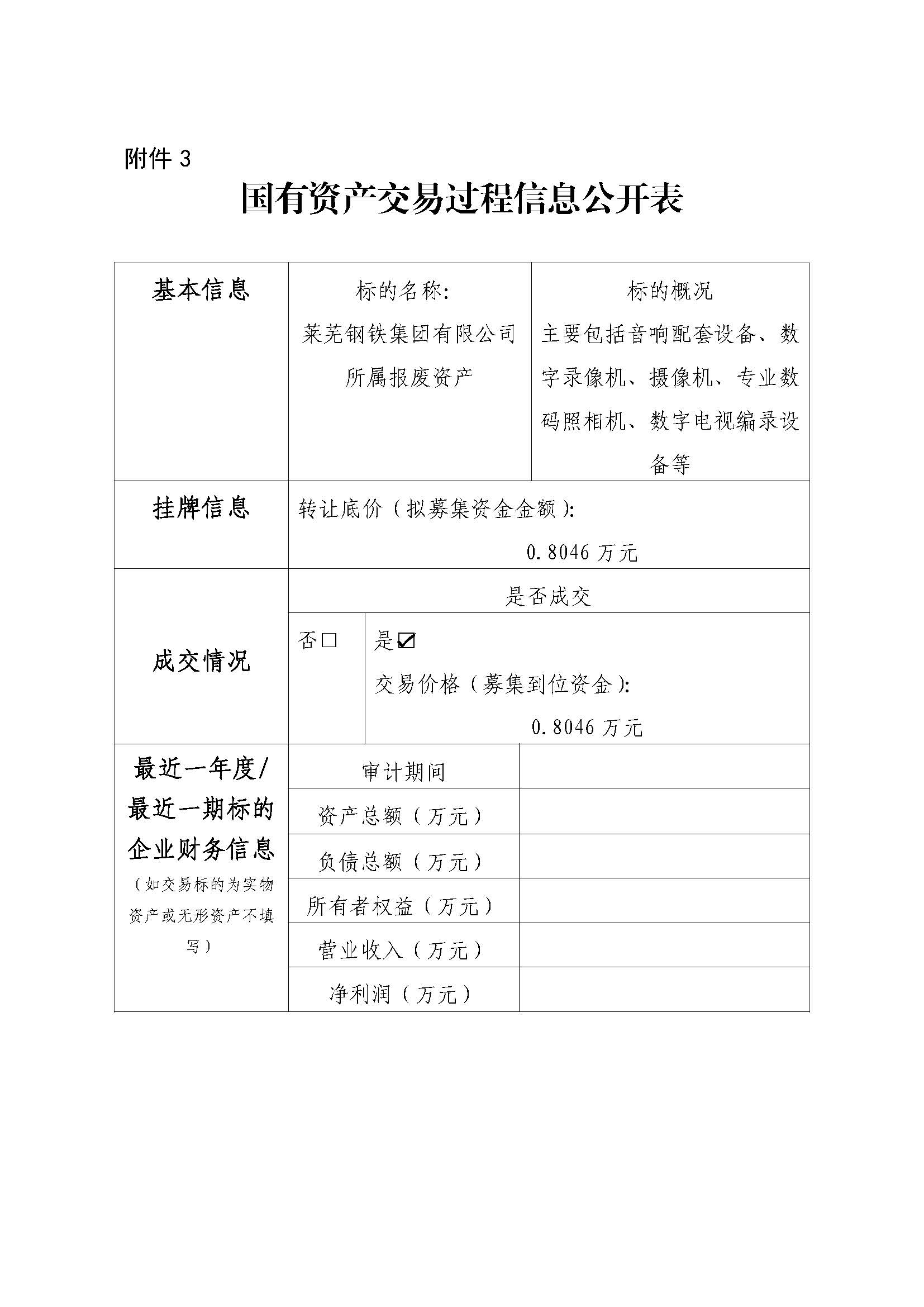 附件3 國有資產交易過程信息公開表（新聞中心報廢設備） - 副本 - 副本 - 副本